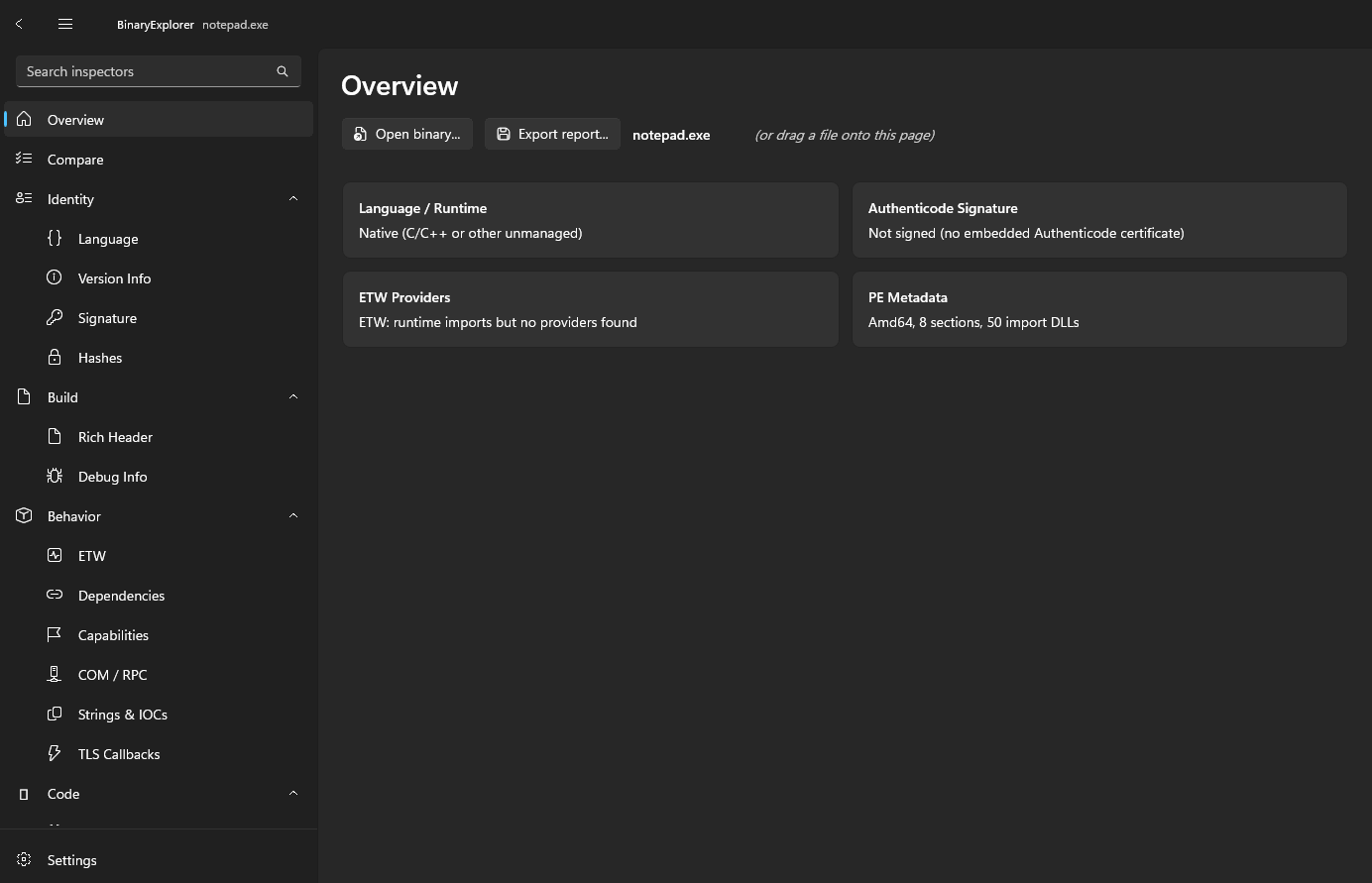 BinaryExplorer screenshot