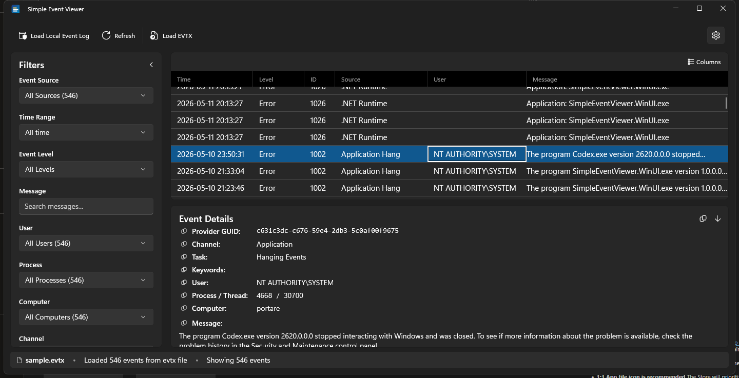 Simple Event Viewer screenshot